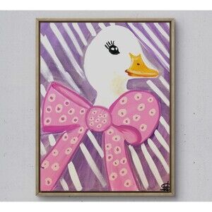 WS original whimsy duck painting 14X11 canvas acrylic abstract modern wall art